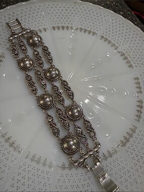 Brighton Silver-Tone Three-Row Crystal Bracelet
